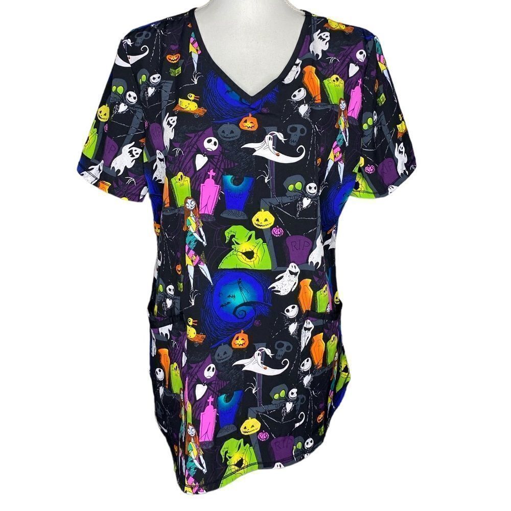 Disney The Nightmare Before Christmas Halloween Scrub Top Shirt Wm’s Med